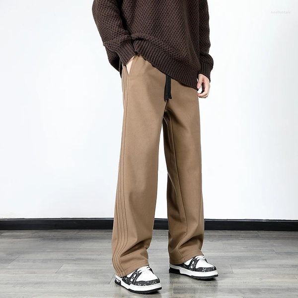 Pantalon pour hommes 2024 Jeunesse d'hiver Épaissi Casual Jambe droite Taille élastique Mode Noir Gris Foncé Kaki VersatileM-3XL
