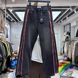 Pantalons pour hommes 2024SS Washed Vintage Stripe Jaune Jeans Pantalons pour hommes Femmes Tissu lourd Pantalonyolq