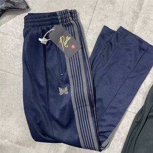 Pantalons masculins 23SS aiguilles Awge Vestes Blue Butterfly Stripes pantalons de survêtement noir pour hommes Femmes D6