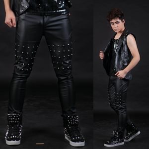 Pantalons pour hommes 2742 Mode Nigrub bar costumes de scène de chanteur masculin rivet pantalon en cuir 221119