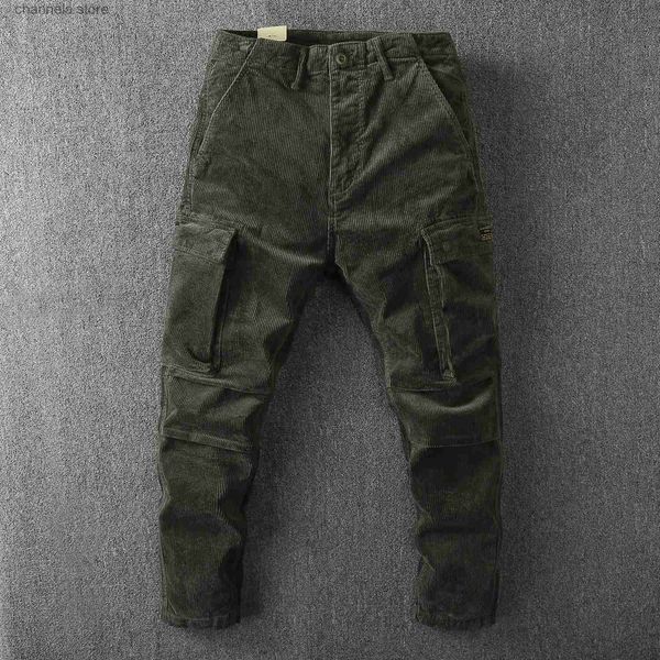 Pantalones para hombres 366 # Invierno Nuevo Americano Retro Peso pesado Pana Pantalones cargo Moda para hombre Lavado Muti-bolsillo sueltos Pantalones rectos ocasionales T240227