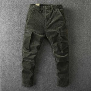 Pantalon masculin 366 # hiver nouveau américain vintage lourd en velours côtelé pantalons masculins lavage multi-poche pantouche droite décontractée 2405