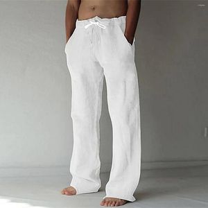 Pantalons pour hommes 3DMen'S Summer Casual Daily Wear Solid Full Length Soft Linen Mid Waist Pocket Drawstring Pantalon Streetwear Bottom