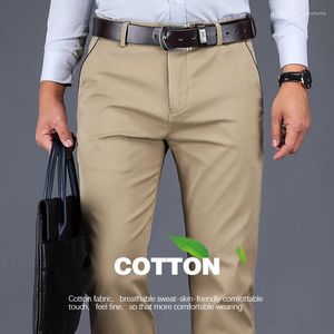 Herenbroek 4 kleuren 98% katoen casual mannen 2024 klassieke stijl recht losse hoge taille elastische broek mannelijke merkkleding