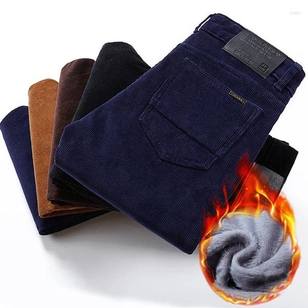 Pantalones de hombre 4 colores invierno cálido pana más terciopelo Casual hombres moda de negocios estilo clásico espesar pantalones elásticos marca masculina