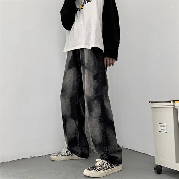 Pantalones de Hombre #5066 negro coreano Streetwear Tir Dye Jeans Homme pierna ancha recta otoño moda Hip Hop Pantalon Hombre sudor