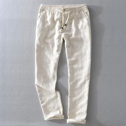 Herenbroeken 7409 Men Spring en herfstmodemerk Japanse stijl Vintage linnen vaste kleur rechte broek mannelijke casual witte broek broek 220922