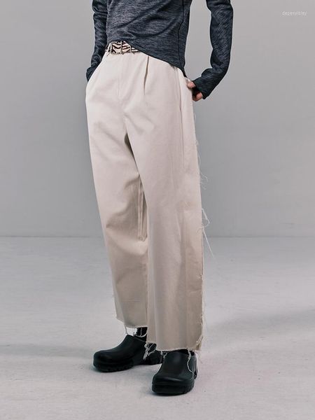 Pantalon masculin A2217 Laine les jambes de pantalon asymétrique en laine lâche Black and White en deux couleurs à deux couches pour femmes.