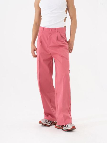 Pantalones de hombre A2272 cinturón rosa rosa rojo diseño decorativo traje informal suelto tubo recto pierna ancha sensación de caída alta moda