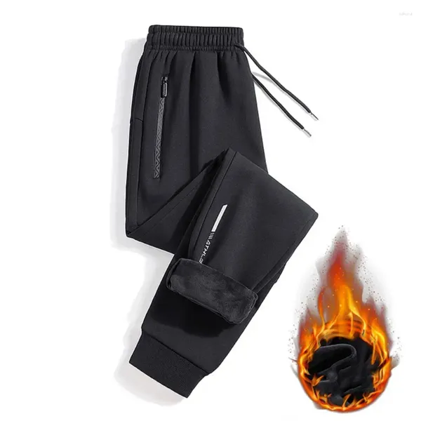 Pantalones de hombre Pantalones de chándal de lana de tamaño ajustable Jogger forrado de invierno con bolsillos con cremallera Pantalones deportivos casuales para el frío