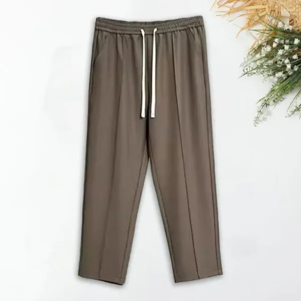 Pantalones de hombre Cintura ajustable Hombres Color sólido Traje elástico Pantalones casuales con cordón