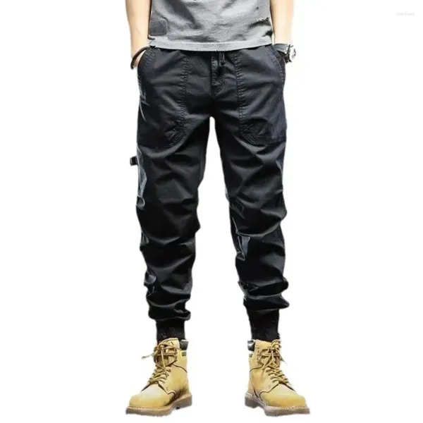Pantalon pour hommes pantalon de taille ajusté pantalon masculin cargo à cordon avec des poches élastiques à glissière zipper bandes douces pour quotidiennement