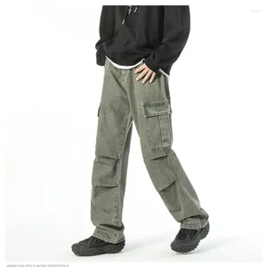 Pantalons pour hommes toutes les saisons automne hiver japonais ample jambe large multi-poches jean marée droite plié vêtements de travail