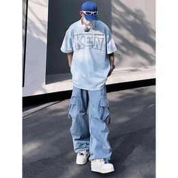 Herenbroek American Sfeer Street Blue Man overtreft mannelijke en vrouwelijke zomerse hiphoptrend volledig gekoppeld Losse casual broek J240507