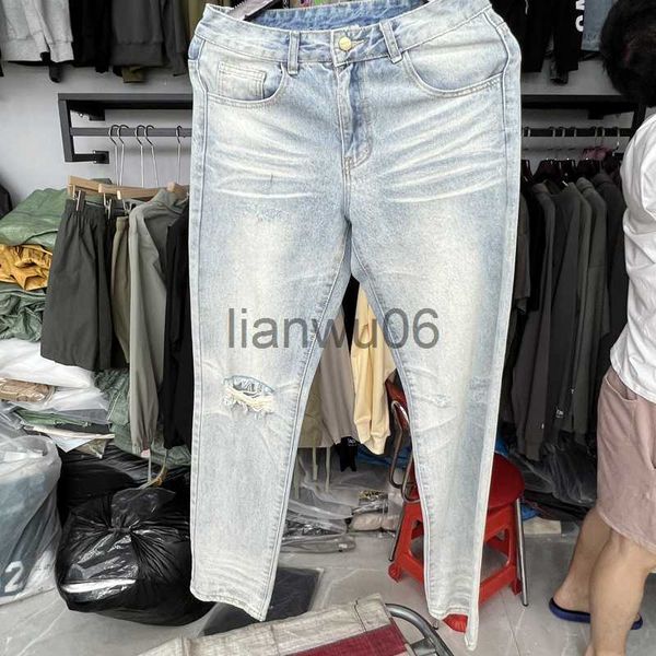 Pantalones para hombres American High Street Pants Blue Wash Do Old Essentials Jeans Moda de alta calidad Hombres Mujeres Foto real Jeans de mezclilla rasgados J230829