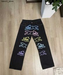 Herenbroek AMERIKAANSE HIP-HOP STREET Running Dog Print Jeans For Men and Women Classic Harajuku Casual Losse Y2K Wide Leg Pants Jeans Vrouw Q240417