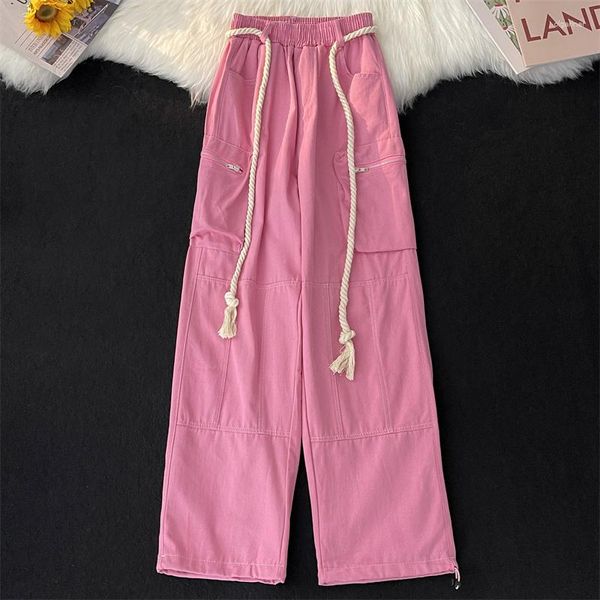 Pantalons pour hommes Américain Rose Salopette D'été Dopamine High Street Hiphop Droite Jambe Large Coloré Hommes Pantalons Vêtements Masculins