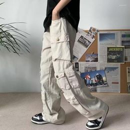 Pantalones para hombres American Retro Multi Pocket Traje de trabajo Y2K Harajuku Street Fashion Versátil Barril recto Cintura alta Pierna ancha