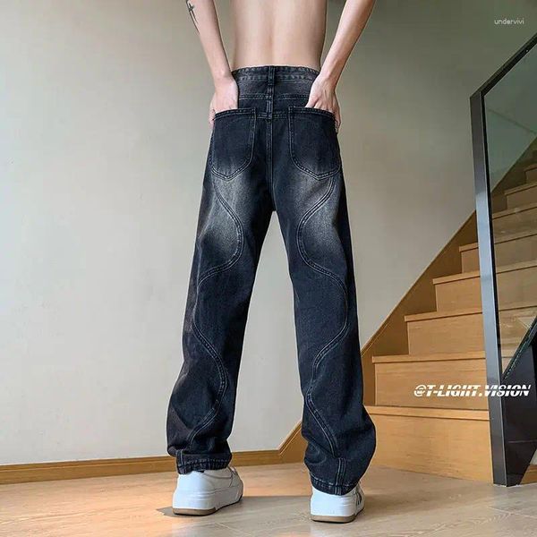 Pantalon pour hommes American Retro Washed Wave Straight Leg Jeans Hommes et femmes Streetwear Printemps Automne Mode Tendance Couleur Solide Beau