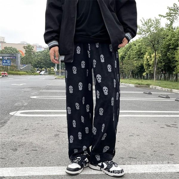 Pantalon pour hommes imprimé squelette américain Hiphop décontracté rétro velours côtelé Tube droit pantalon de sport mode polyvalent jambe large