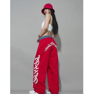 Pantalons pour hommes Alphabet de rue américain rouge lâche cordon droit vadrouille pantalons décontractés jazz danse hip hop hip hop sport 230808