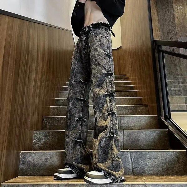 Pantalons pour hommes Style américain Foncé Noir Tie-Dye Jeans Hommes Oversize High Street Casual Pantalon droit lâche Vêtements masculins