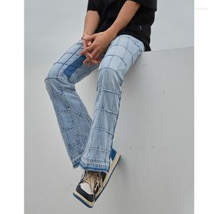 Pantalons pour hommes Style américain Retro Micro Speaker Jeans à carreaux Marque de mode pour hommes Small Crowd Design Sense High Street Wash Pantalons