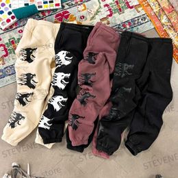 Pantalones para hombres American Trendy Brand Wolf Head Impreso Pantalones de punto de gran tamaño Hombres Y2k Sueltos y versátiles Casual High Strt Retro Leggings T240326