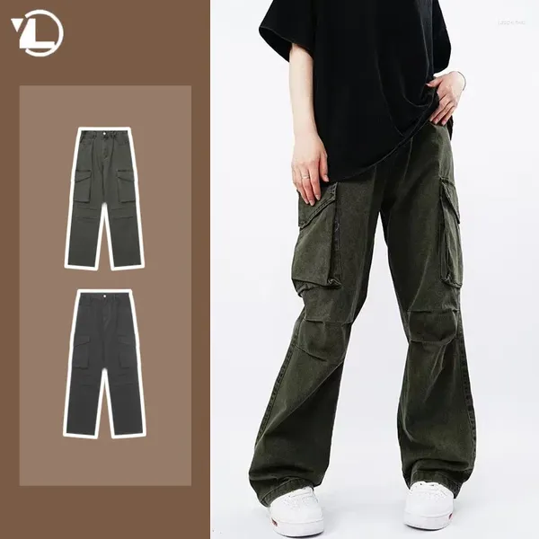 Pantalons pour hommes American Vintage Mens Cargo High Street Casual Loose Wide Leg Streetwear Hip Hop Big Pocket Salopette Automne Hiver