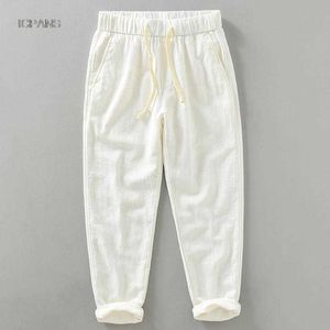 Herenbroek enkel leng linnen casual harem broek mannen cloing geplooide vintage bebreelable witte bruine kaki broek voor man 2023 zomer z0410