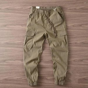 Pantalon Cargo pour hommes, longueur cheville, couleur unie, poches à rabat avec cordon de serrage, taille élastique, pantalon de jogging, vêtements quotidiens