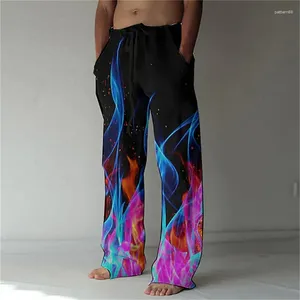 Pantalon pour hommes peinture artistique 3D imprimé feu décontracté pantalon ample poches cordon taille élastique Texture Yoga confort doux