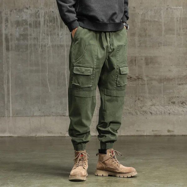 Pantalones para hombres Otoño e invierno Ejército Verde Monos Vintage Marca de moda Suelta Tallas grandes Pierna Multibolsillo Casual