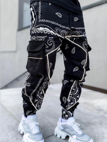 Pantalones para hombres Otoño e invierno Monos casuales High Street Hip-hop Pies con vigas estampados con múltiples bolsillos Tren deportivo al aire libre