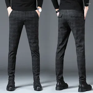 Pantalons pour hommes automne et hiver décontracté coupe ajustée petit tube droit long plaid épais mode tendance