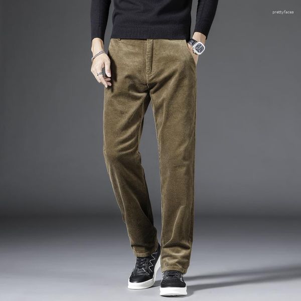 Pantalones para hombres Outumn y Winter Cana de pana de invierno Casual Legal, de pierna recta, verde claro, verde grande gran tamaño 42