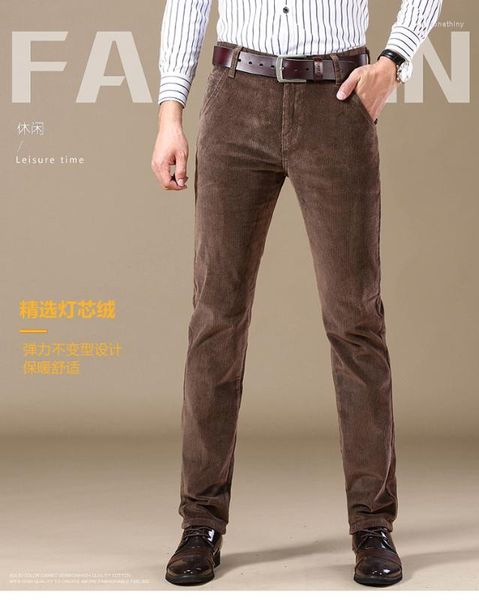 Pantalones de pana de otoño e invierno para hombre, pantalones elásticos ajustados rectos, informales de negocios, para hombre, marrón, caqui, negro, azul