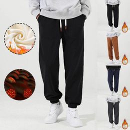 Pantaloni da uomo Pantaloni caldi in pile autunnali e invernali imbottiti ispessiti Casual con coulisse Vita elastica Tinta unita Versatile