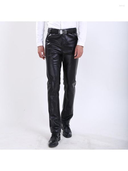 Pantalons pour hommes automne et hiver Style coréen coupe ajustée en cuir coupe ajustée moto à la mode Simple à la mode en cuir Pu