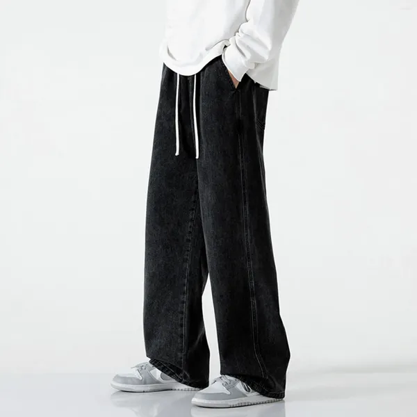 Pantalons pour hommes automne et hiver jean ample décontracté polyvalent jambe large mode couleur unie cordon taille élastique pantalon