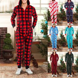 Pantalons pour hommes Automne et hiver Hommes Noël à capuche Onesie Zipper Combinaison à carreaux Navidad Costume Adultes Vêtements de nuit Pyjamas