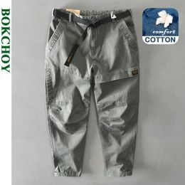 Pantalones para hombres Otoño e invierno Hombres Algodón Color Sólido Suelto Casual Estilo Safari Bolsillo Ejército Verde Ropa de trabajo GML04 Z331 230325