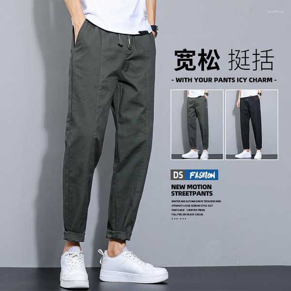 Pantalons pour hommes automne décontracté pantacourt ample droite Cargo à la mode polyvalent taille élastique coton