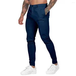 Pantalon pour hommes Automne Casual Bouton formel Stretch Skinny Slim Fit Joggers Sport Pantalon d'entraînement Leggings Crayon