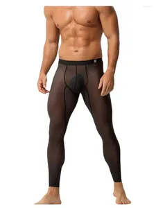 Pantalon pour homme, legging d'automne, une pièce, serré, Ultra-mince, élastique, en soie glacée, entièrement transparent, short de Fitness Sexy