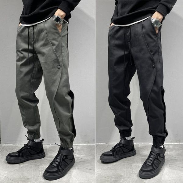 Pantalon pour hommes Automne Hommes Cargo Poches Cordon Solide Couleur Cheville-bande Jeune Style Chaud Hip Hop Taille Élastique Automne Pour La Maison