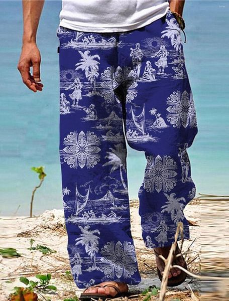Pantalon homme automne hommes coton lin surdimensionné survêtement pantalon de survêtement décontracté fleur imprimé grande taille 5XL ample jambe large pantalon
