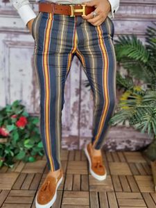 Pantalones de hombre otoño ropa de calle para hombre jogging lápiz hombres negocios Casual rayas pantalones Vintage recto largo Pantalon Homme