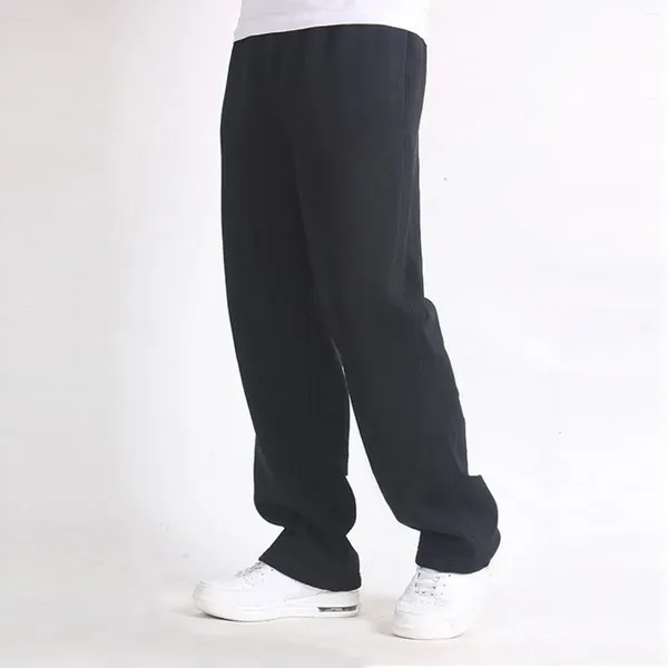 Pantalons pour hommes automne couleur unie pantalons de survêtement lâche hommes cordon pantalon décontracté coton droit mâle pantalon grande taille noir pantalonses