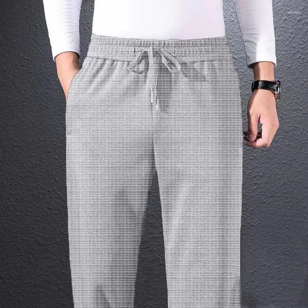 Pantaloni da uomo autunno dritto waffle elastico in vita con coulisse stampa tasche scozzesi pantaloni sportivi casual allentati coreani 2023